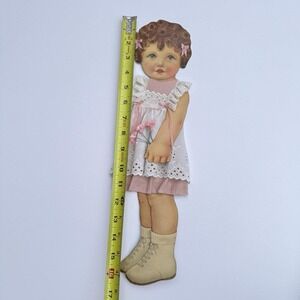 Vintage 16" Paper Doll Pink Dress‎ With Flowers Red Curly Hair 1950s